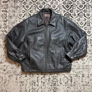Cou-ture by J.Park Genuine Leather Bomber Jacket Lining Large Black Mens Vtg